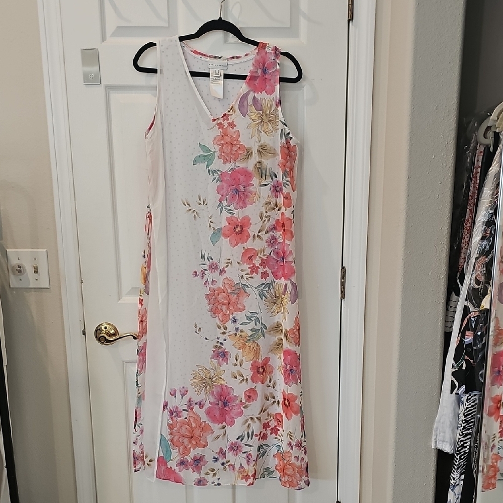 Susan Graver White and Pink One Shoulder Sundress